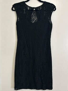 Black Lace Cap-Sleeve Mini Dress